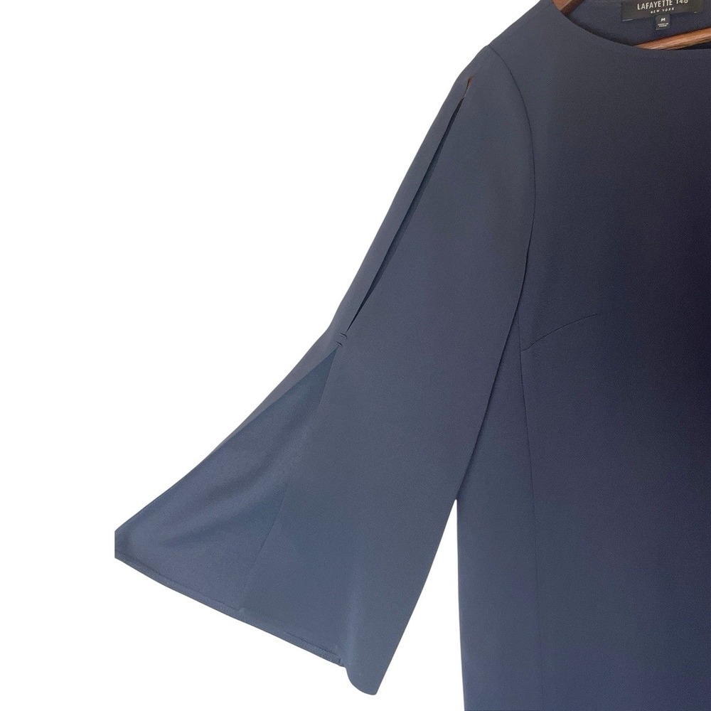 Lafayette 148 New York Navy Blue Split Bell Sleeve Shift Dress Womens Medium - Picture 6 of 8